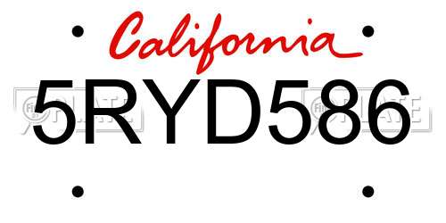 5RYD586 California License Plate