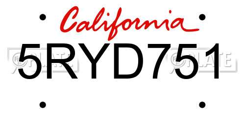 5RYD751 California License Plate