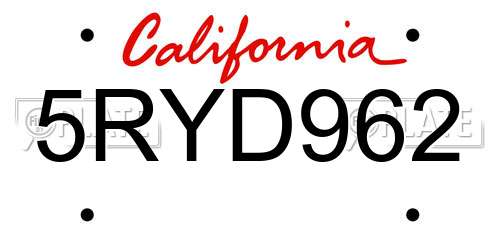 5RYD962 California License Plate