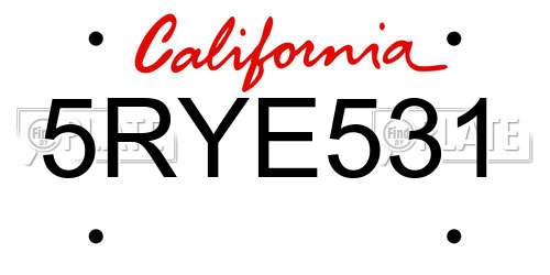 5RYE531 California License Plate