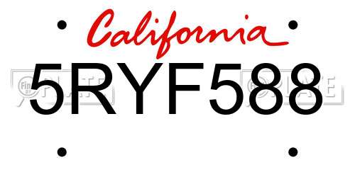 5RYF588 California License Plate