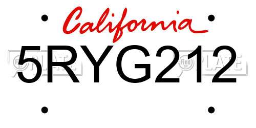 5RYG212 California License Plate