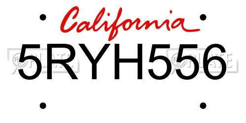 5RYH556 California License Plate