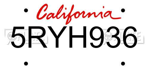 5RYH936 California License Plate