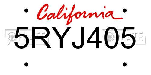 5RYJ405 California License Plate