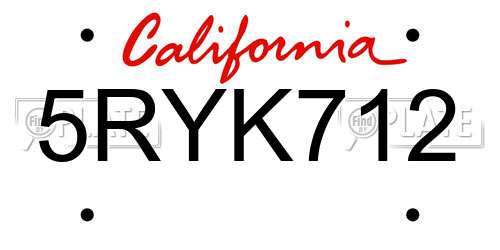 5RYK712 California License Plate