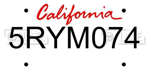 5RYM074 California License Plate
