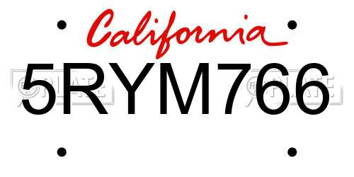 5RYM766 California License Plate