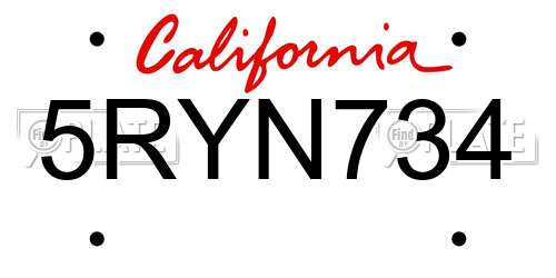 5RYN734 California License Plate