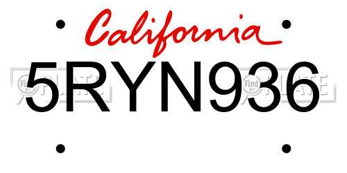 5RYN936 California License Plate
