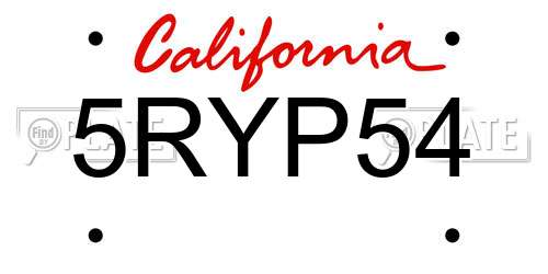 5RYP54 California License Plate