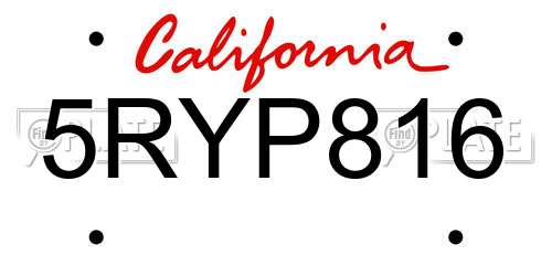5RYP816 California License Plate