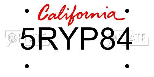 5RYP84 California License Plate