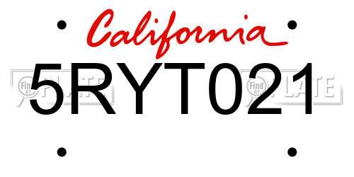 5RYT021 California License Plate