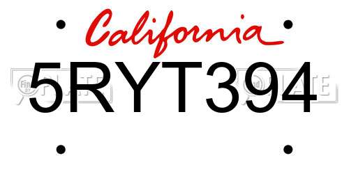 5RYT394 California License Plate