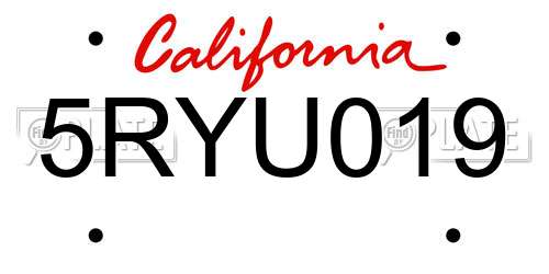 5RYU019 California License Plate