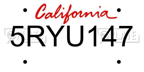 5RYU147 California License Plate