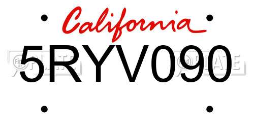 5RYV090 California License Plate