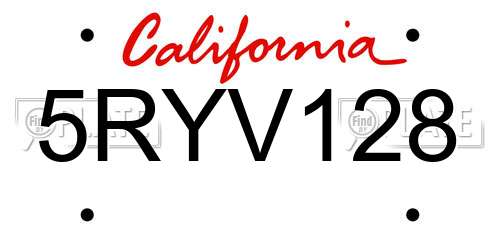 5RYV128 California License Plate