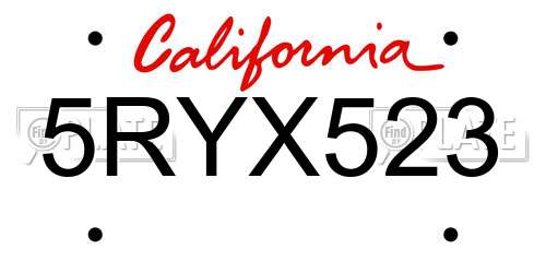 5RYX523 California License Plate