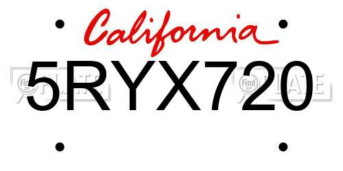 5RYX720 California License Plate