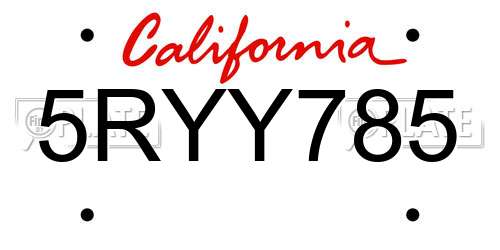 5RYY785 California License Plate