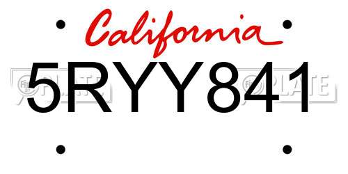 5RYY841 California License Plate