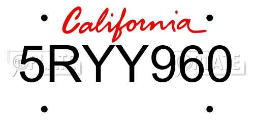 5RYY960 California License Plate