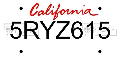 5RYZ615 California License Plate