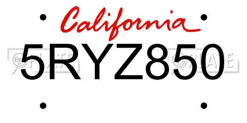 5RYZ850 California License Plate