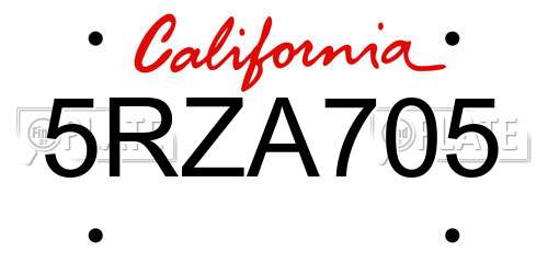 5RZA705 California License Plate