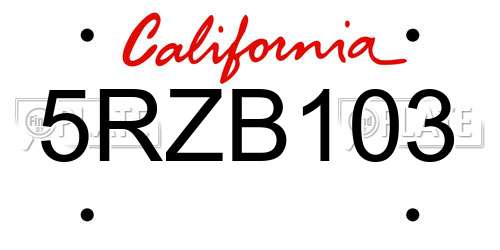 5RZB103 California License Plate