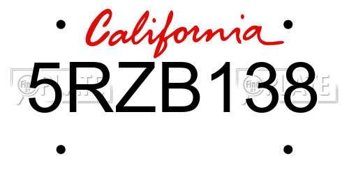 5RZB138 California License Plate