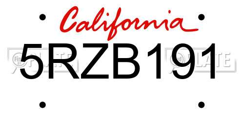 5RZB191 California License Plate