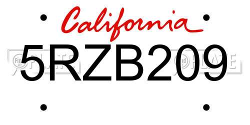 5RZB209 California License Plate