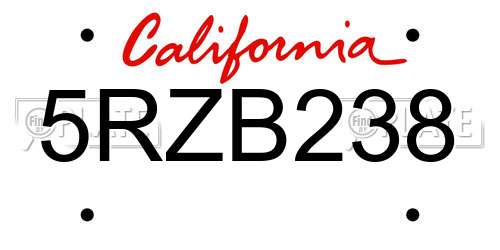 5RZB238 California License Plate