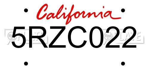 5RZC022 California License Plate