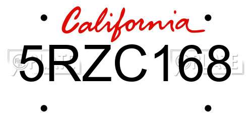 5RZC168 California License Plate