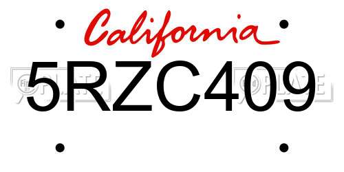 5RZC409 California License Plate