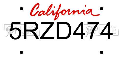 5RZD474 California License Plate