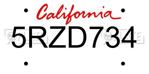 5RZD734 California License Plate