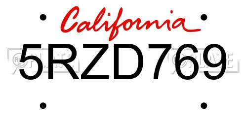 5RZD769 California License Plate