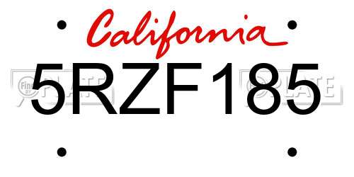 5RZF185 California License Plate
