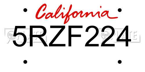 5RZF224 California License Plate