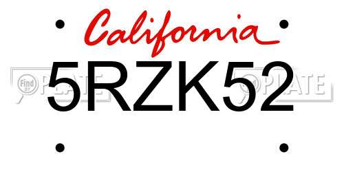 5RZK52 California License Plate