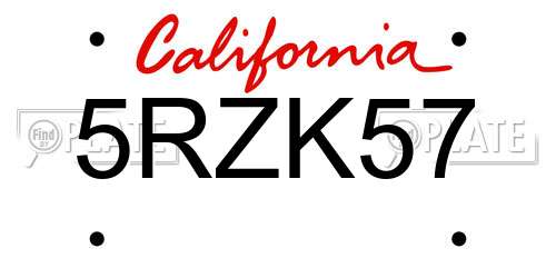 5RZK57 California License Plate