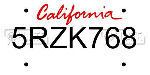 5RZK768 California License Plate