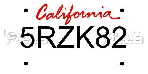 5RZK82 California License Plate