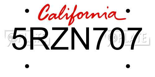 5RZN707 California License Plate