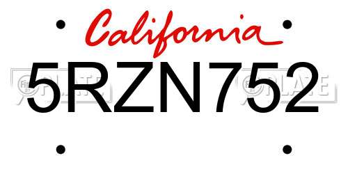 5RZN752 California License Plate
